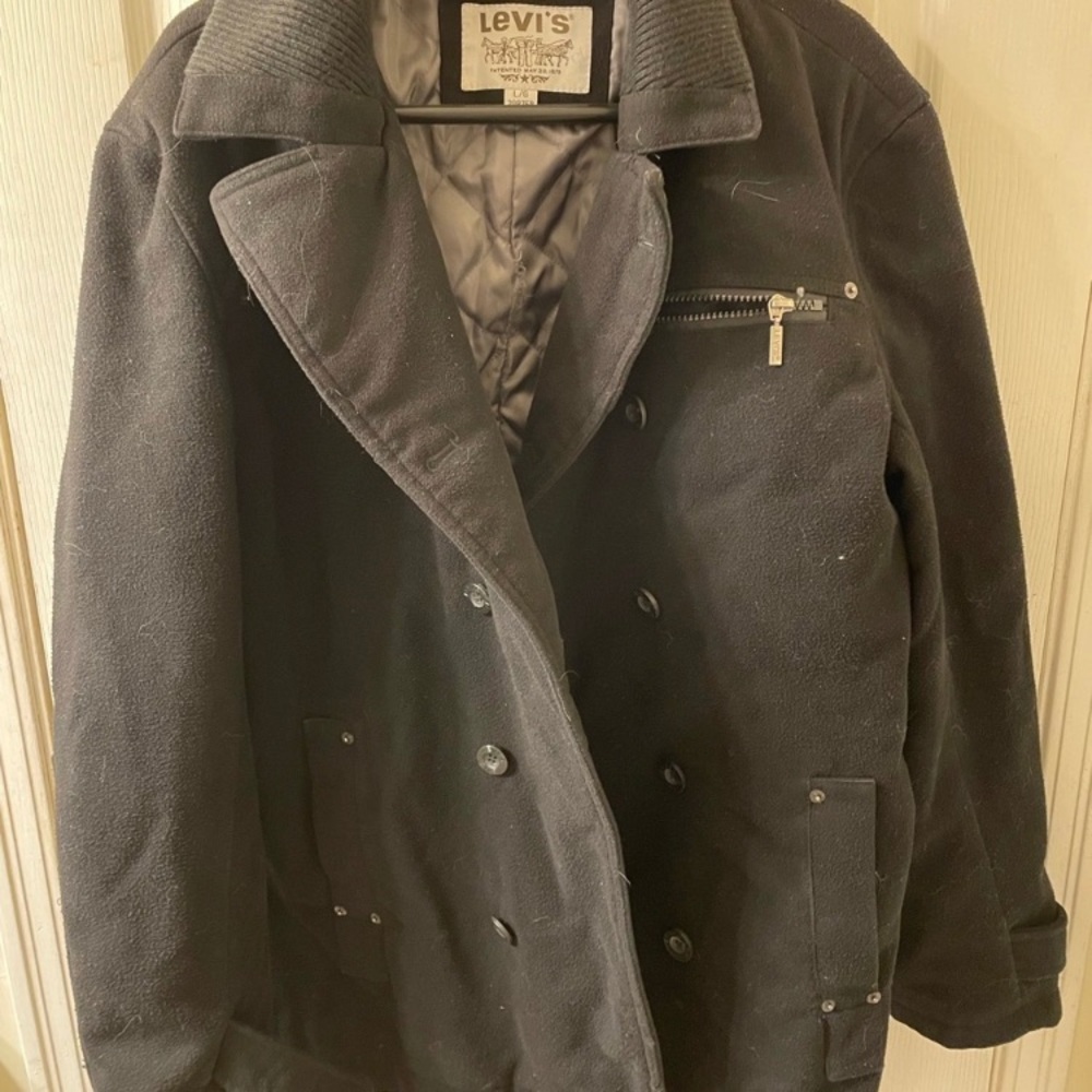 Vintage & Retro Levi’s Men’s Black Double Breasted Classic Peacoat Size Large